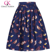 Grace Karin Vintage Retro Plisados ​​Pájaros Imprimir Falda De Algodón 5 Patrones CL010401-5